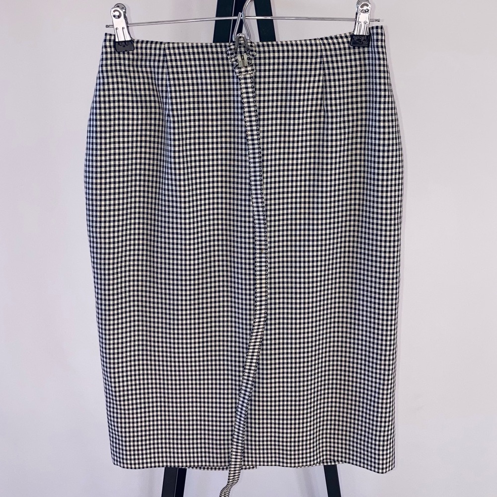 CHRISTIAN DIOR Gingham Check Pencil Skirt w Belt